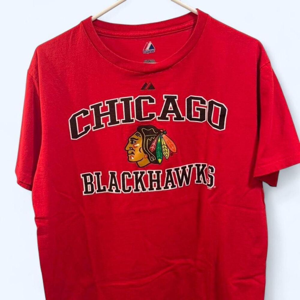 Majestic Chicago Blackhawks NHL Hockey Graphic T-Shirt Red Size M